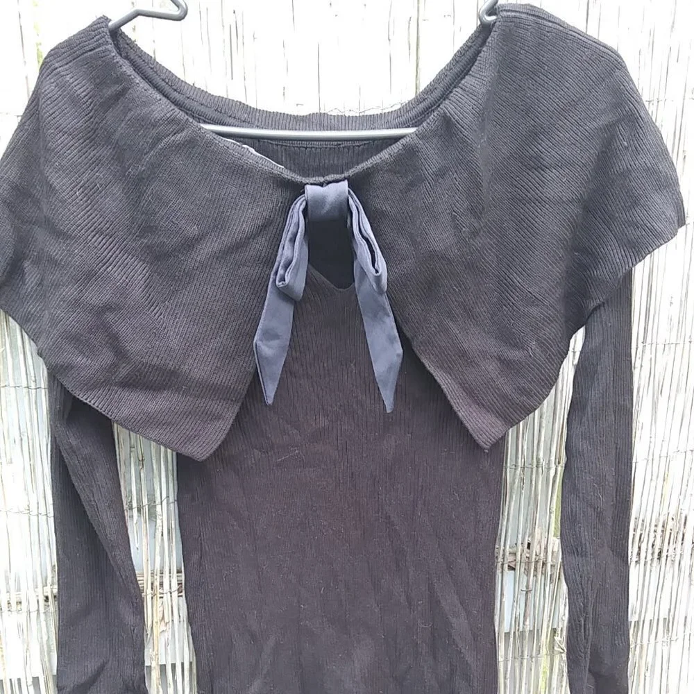 White House Black Market Black Sweater with Cowl, Peekaboo Area & Bow - XS NWT